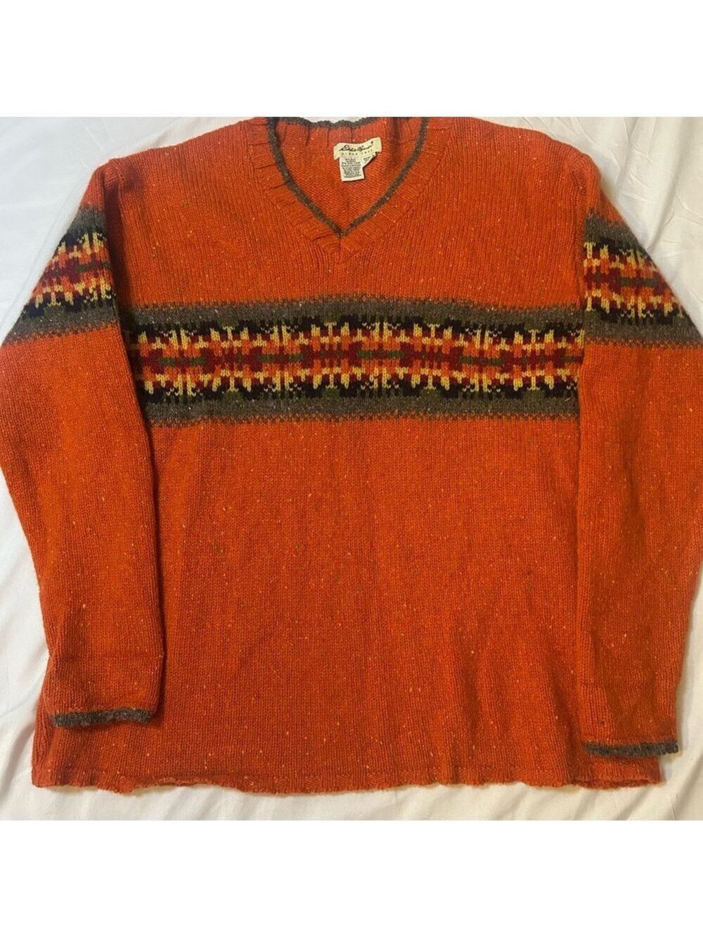Vintage Eddie Bauer Medium Women’s Wool Blend Sweater Orange V-Neck Sweater Y2K - Picture 2 of 11